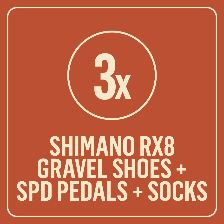 3x Shimano RX8 Gravel Shoes + SPD Pedals + Socks Pushing Together